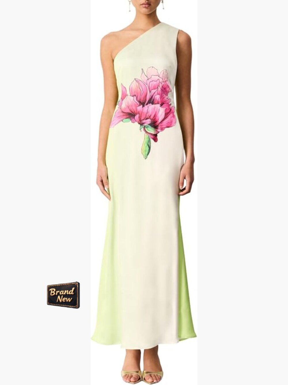 One Shoulder Floral Maxi Dress Formal Gown Sleeveless